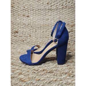 IDIFU Cookie Blue Suede 3" Block Heel Open Toe Chunky Strap Sandals Women's 8.5